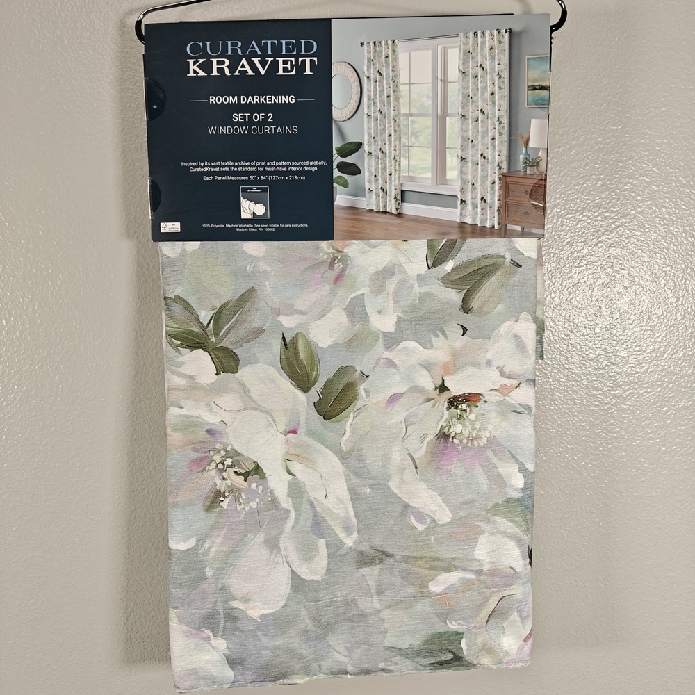 Curated Kravet Floral Room Darkening Curtains 2 Panels 50x84" Tab Top NEW